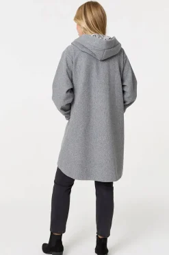 Contrast Trim Hood Turn-Up Sleeve Jacket