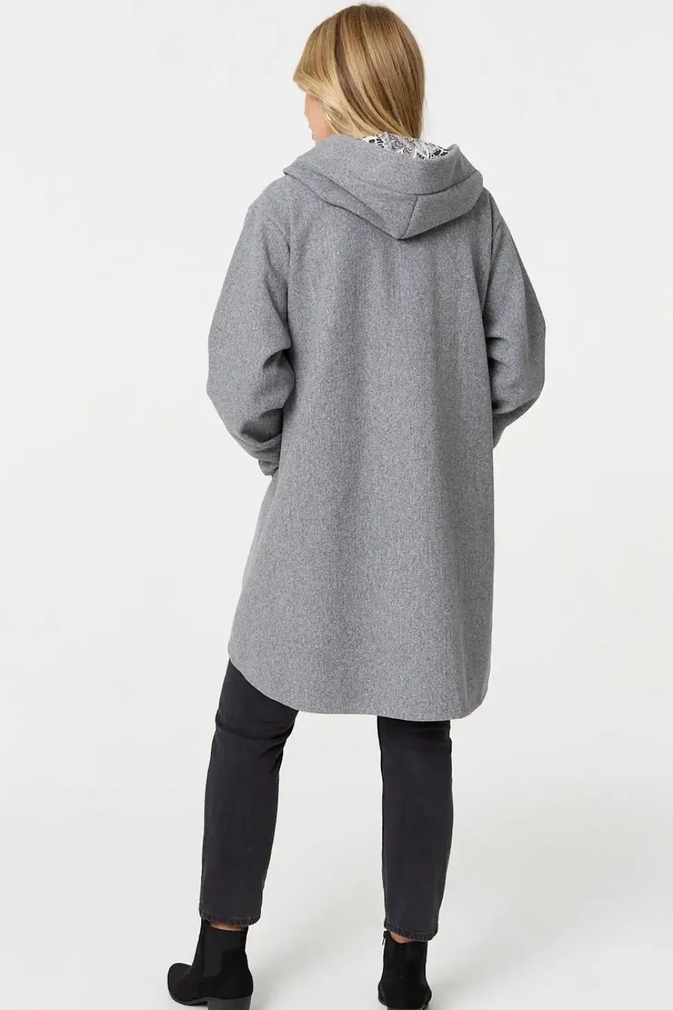 Contrast Trim Hood Turn-Up Sleeve Jacket