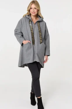 Contrast Trim Hood Turn-Up Sleeve Jacket