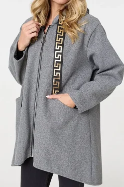 Contrast Trim Hood Turn-Up Sleeve Jacket