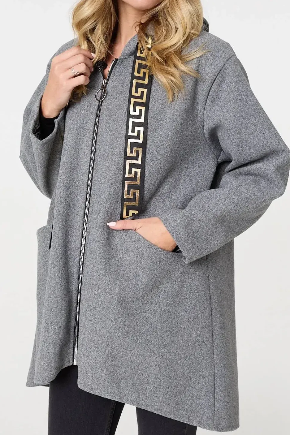 Contrast Trim Hood Turn-Up Sleeve Jacket
