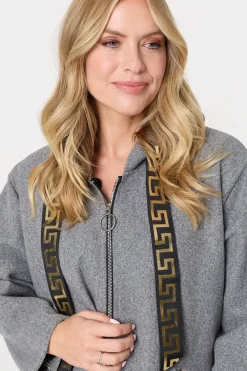 Contrast Trim Hood Turn-Up Sleeve Jacket