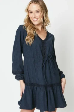 Cord Drawstring Lace Trim Mini Dress