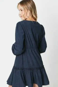 Cord Drawstring Lace Trim Mini Dress