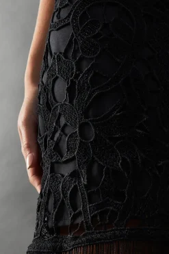 Corded Lace Strappy Fringe Hem Mini Dress
