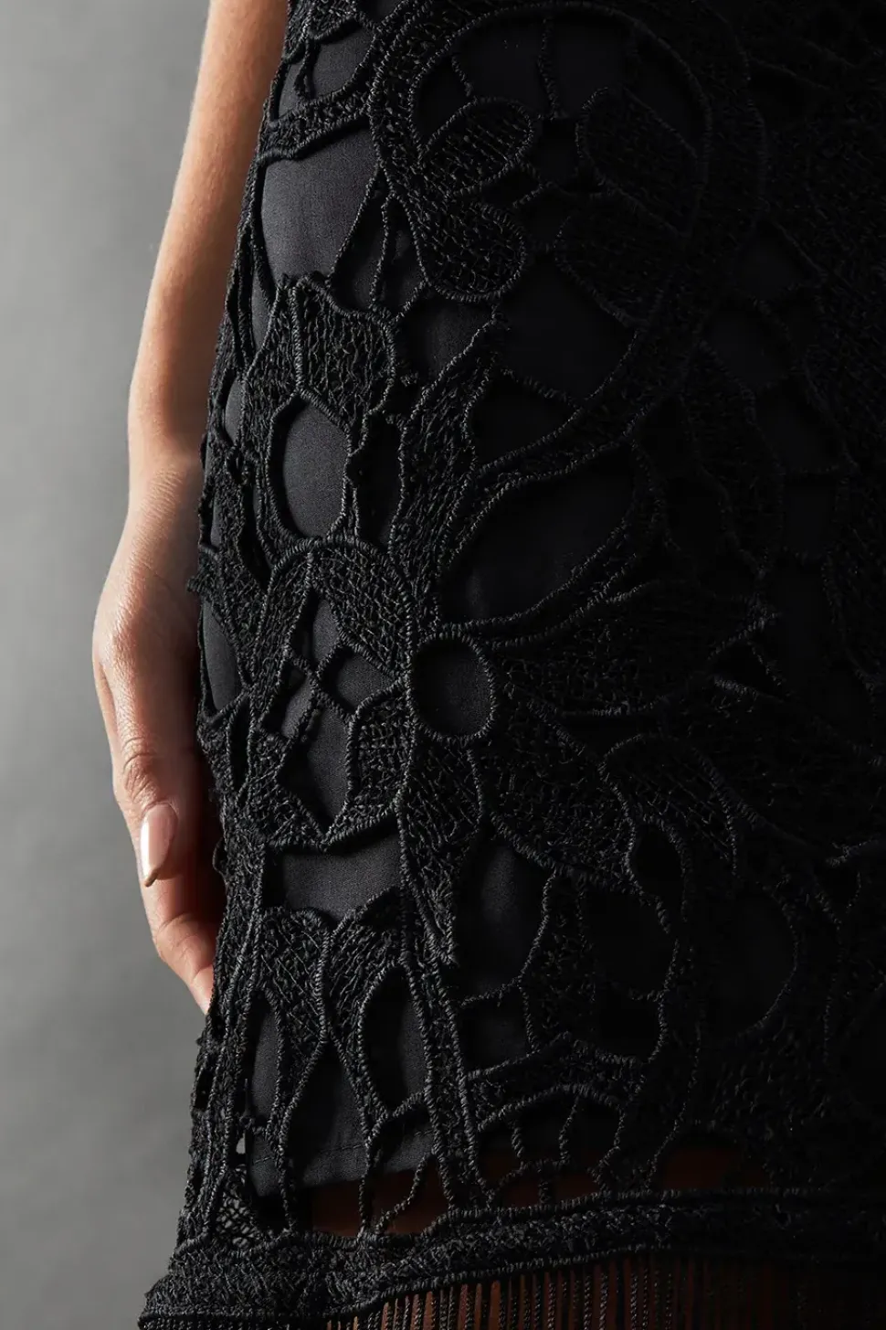 Corded Lace Strappy Fringe Hem Mini Dress