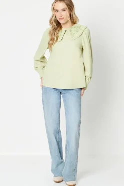 Cord Embroidered Collar Detail Top