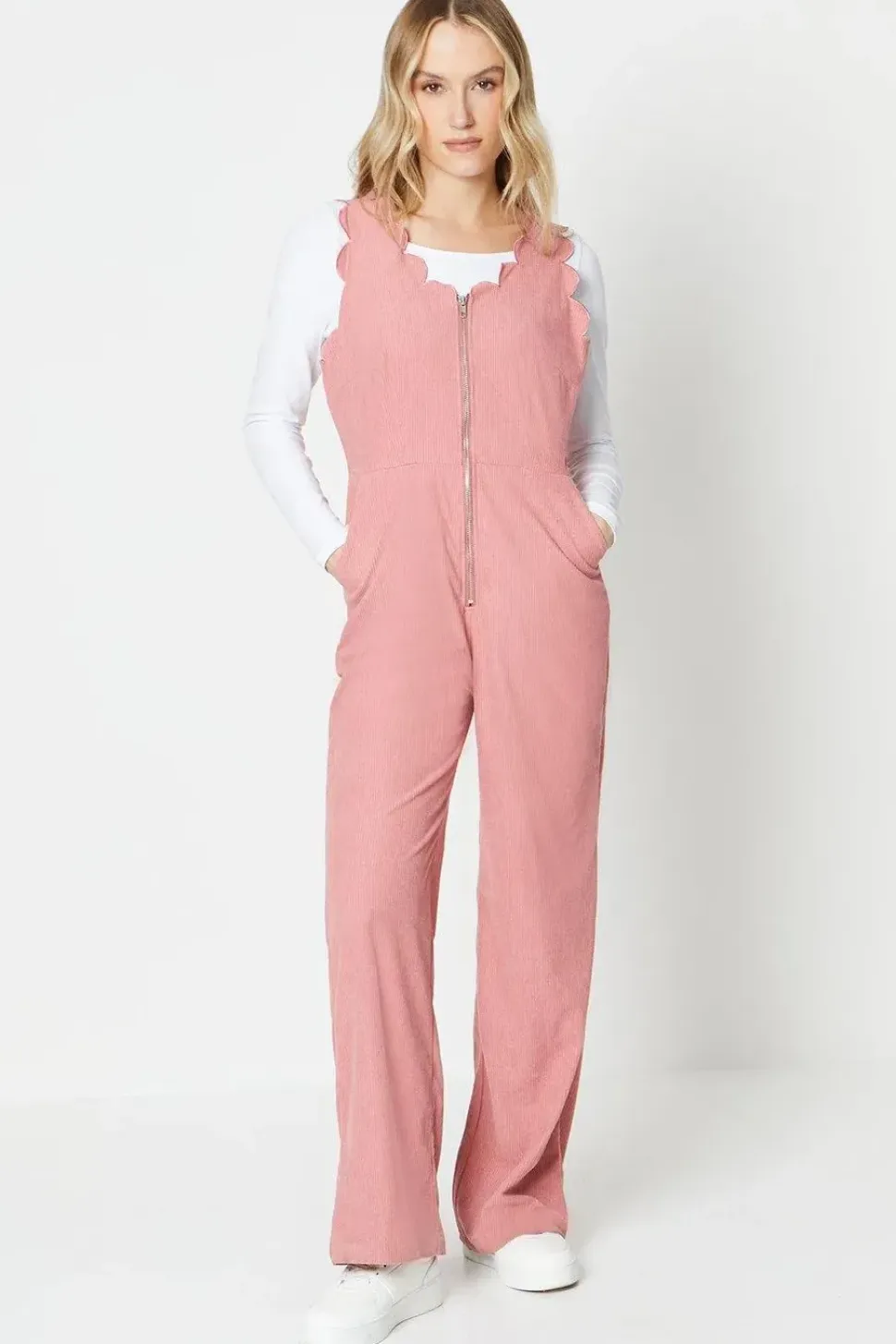Cord Scallop Edge Zip Font Dungaree