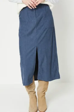 Cord Split Front Midi Skirt
