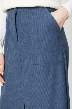 Cord Split Front Midi Skirt