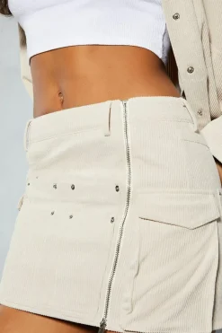 Cord Zip Detail Mini Skirt