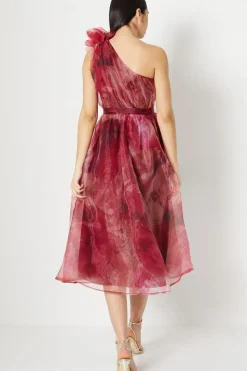 Corsage Trim Organza Strapless Midi Dress