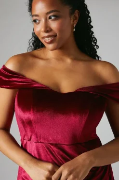 Corset Bardot Velvet Bridesmaid Maxi Dress