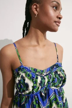 Cotton Border Print Strappy Maxi Dress