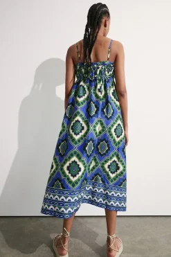 Cotton Border Print Strappy Maxi Dress