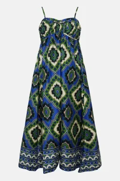 Cotton Border Print Strappy Maxi Dress