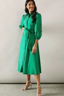COTTON CUTWORK DETAIL SHIRT DRESS