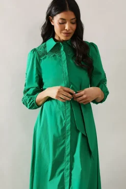COTTON CUTWORK DETAIL SHIRT DRESS