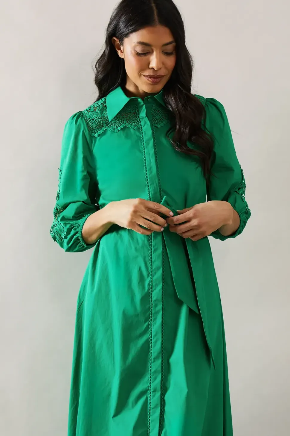 COTTON CUTWORK DETAIL SHIRT DRESS