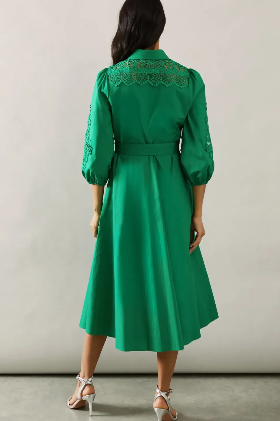 COTTON CUTWORK DETAIL SHIRT DRESS