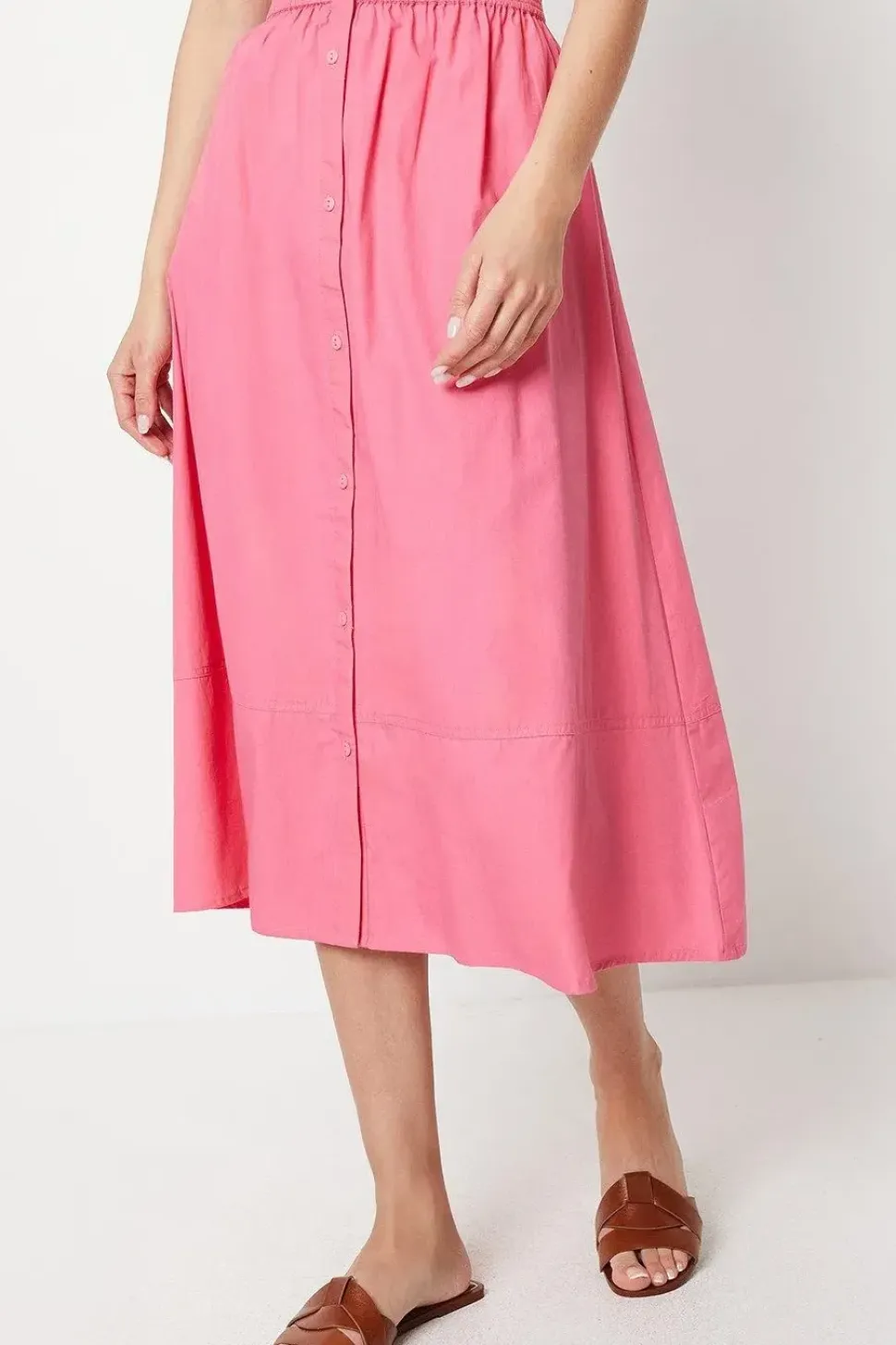 Cotton Poplin Button Through Midi Skirt