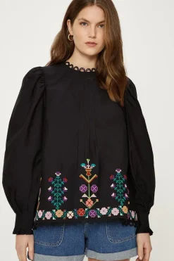 Cotton Poplin Embroidered Blouse