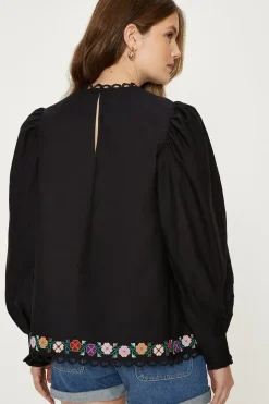 Cotton Poplin Embroidered Blouse
