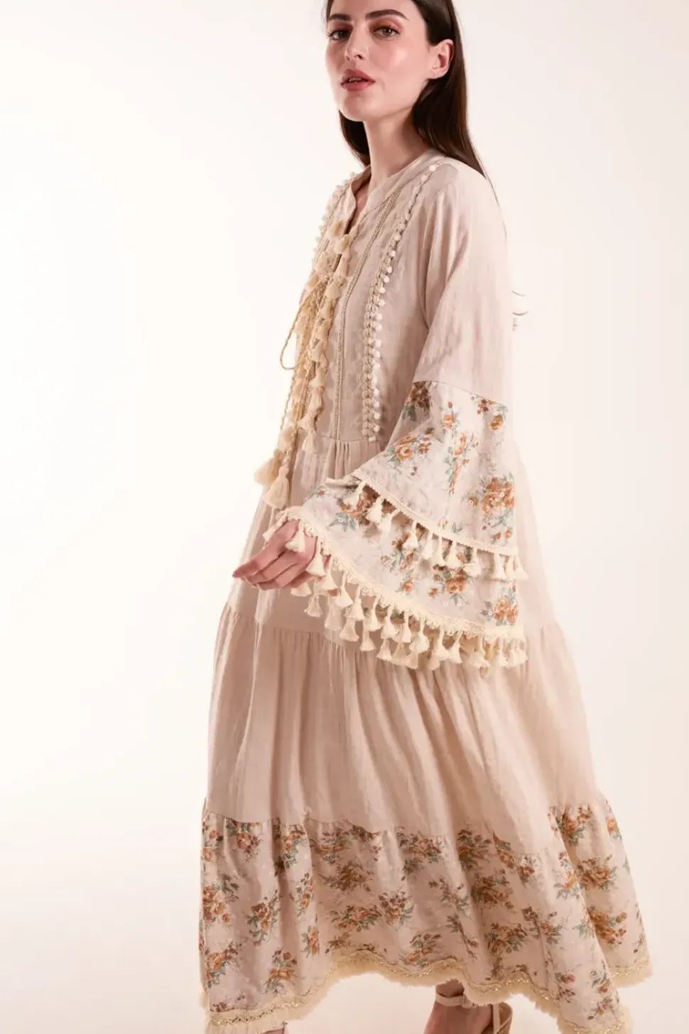 Cotton Ruffle Dress With Long Sleeves