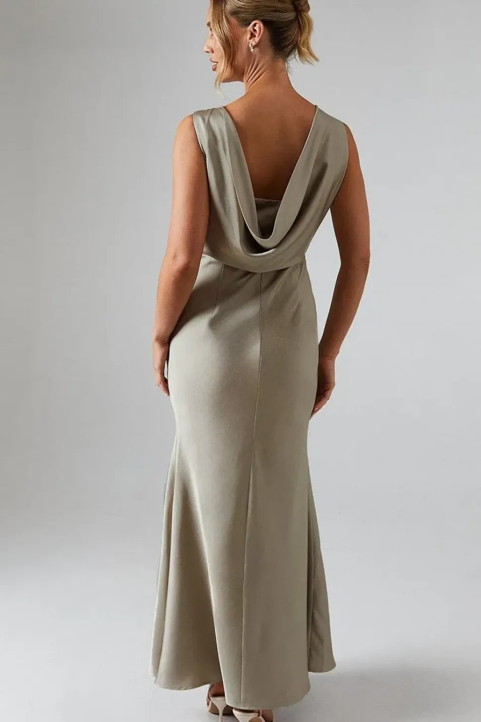 Cowl Back Fishtail Maxi Dress