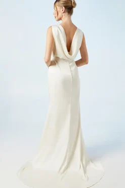 Cowl Back Fishtail Wedding Dress With Puddle