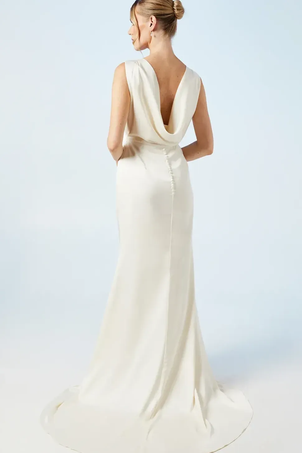 Cowl Back Fishtail Wedding Dress With Puddle