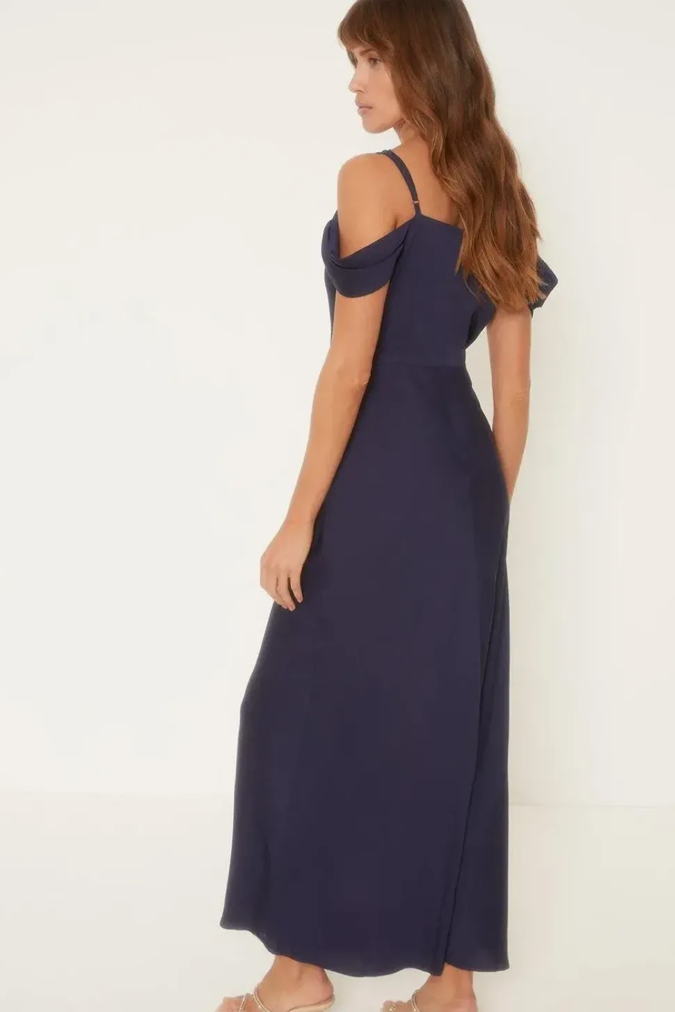 Cowl Cold Shoulder Satin Bias Midaxi Dress