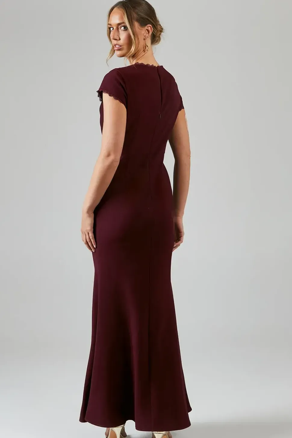 Cowl Front Lace Trim Maxi Bridesmaid Dress