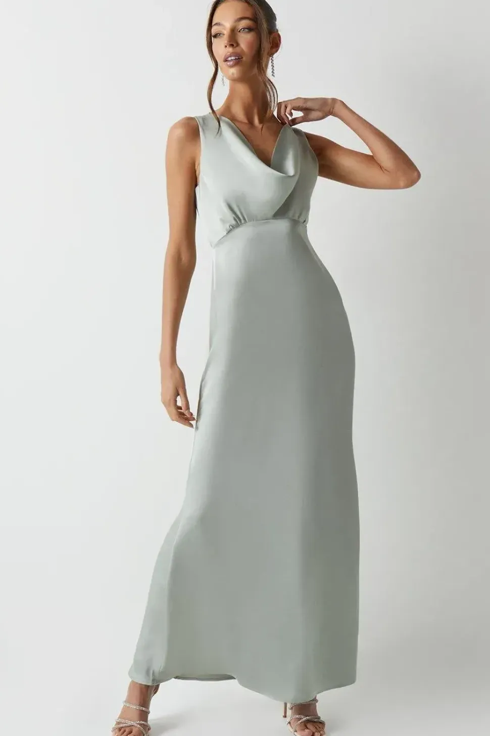 Cowl Front Satin Fishtail Bridesmaids Maxi Dress