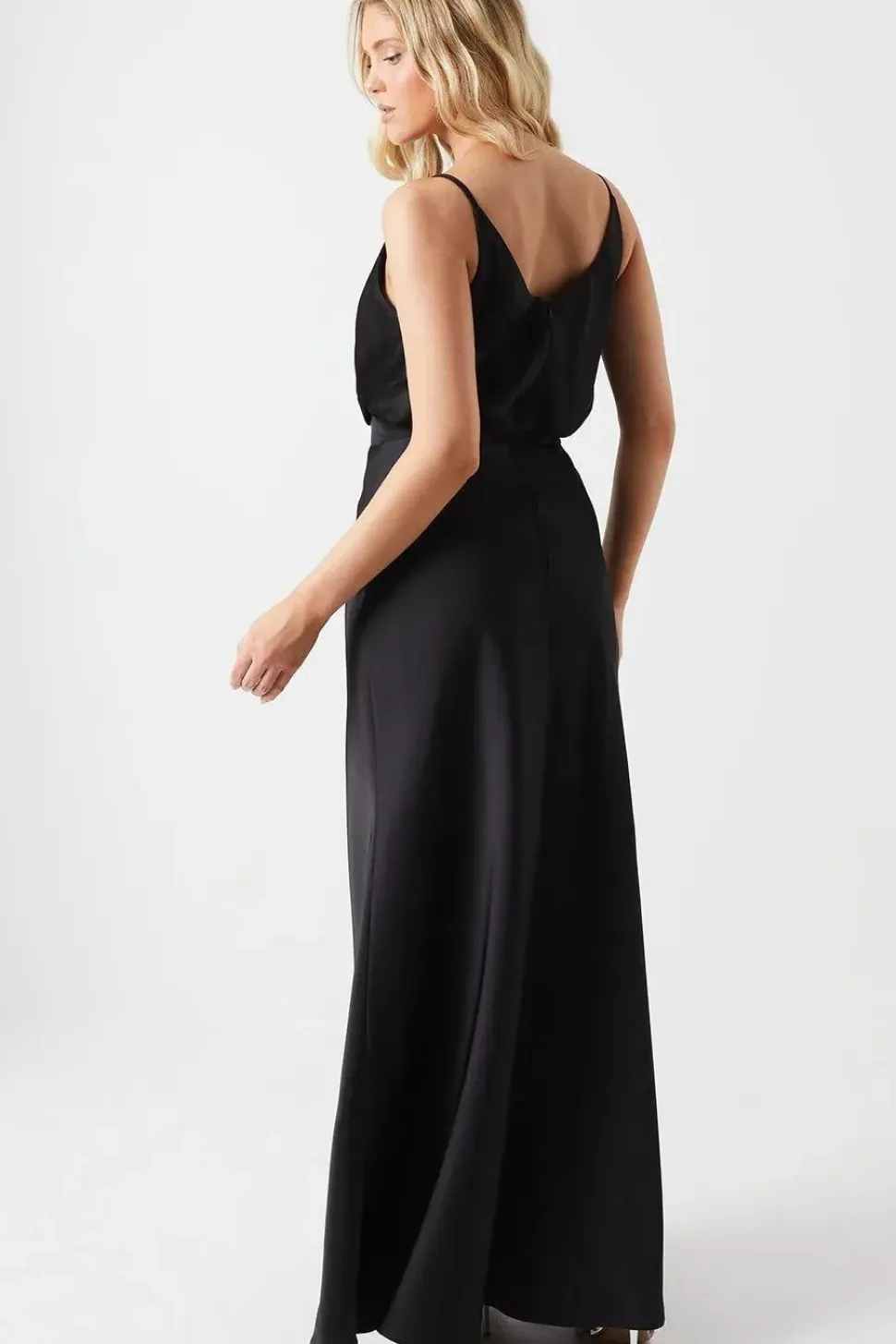 Cowl Neck Blouson Satin Bridesmaids Dress