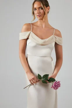 Cowl Neck Cold Shoulder Satin Bridesmaid Dress