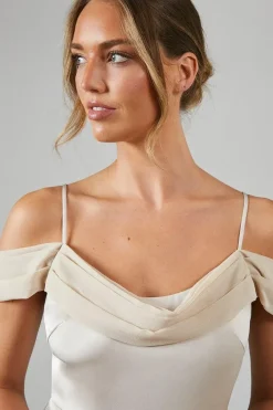 Cowl Neck Cold Shoulder Satin Bridesmaid Dress