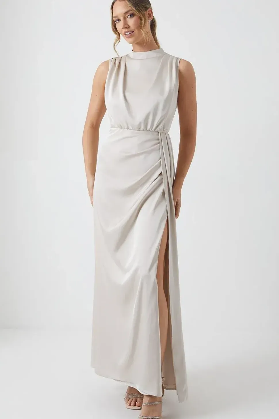Cowl Neck Sash Satin Bridesmaid Dress