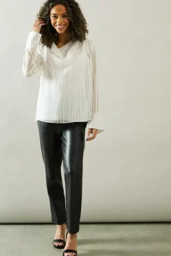 Cowl Neck Shadow Stripe Collared Blouse