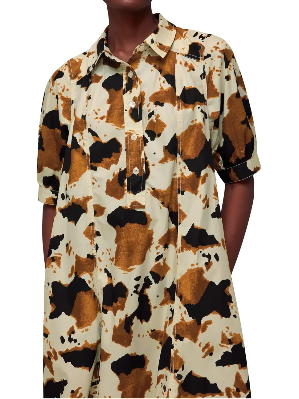 Cow Print Shirt Dress-Animal Print