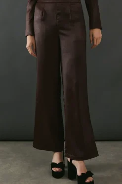 Crackled Satin High Waisted Wide Leg Trouser