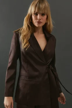 Crackled Satin Tie Side Blazer