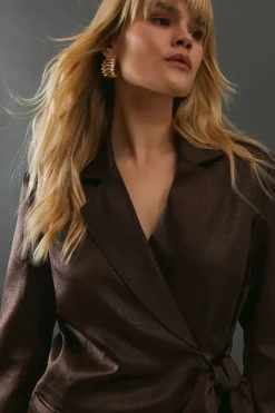 Crackled Satin Tie Side Blazer