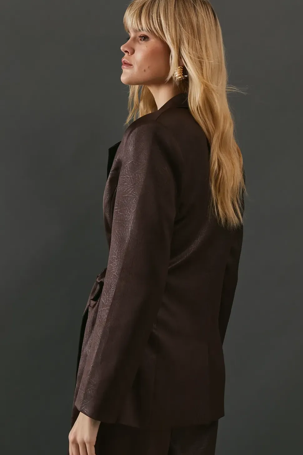 Crackled Satin Tie Side Blazer