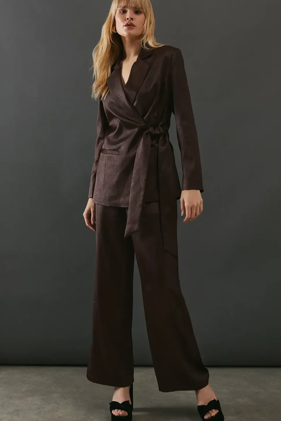 Crackled Satin Tie Side Blazer