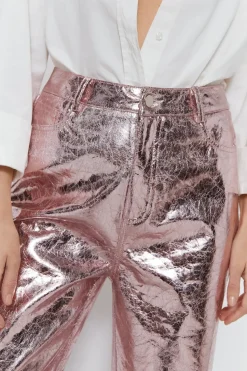 Crackle Faux Leather Straight Leg Trouser