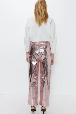 Crackle Faux Leather Straight Leg Trouser