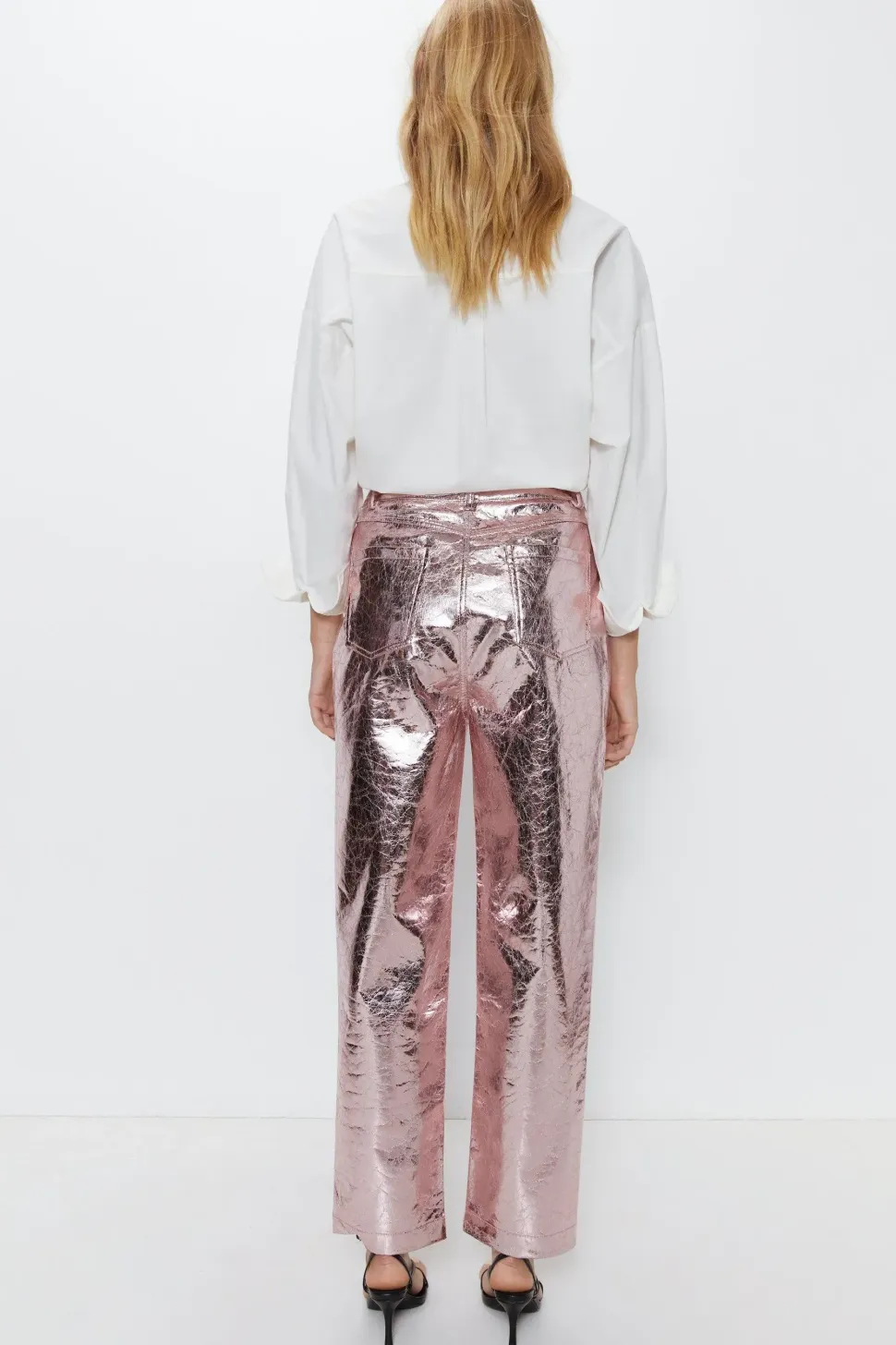 Crackle Faux Leather Straight Leg Trouser