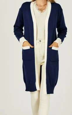 Cream Stripe Cardigan In Navy