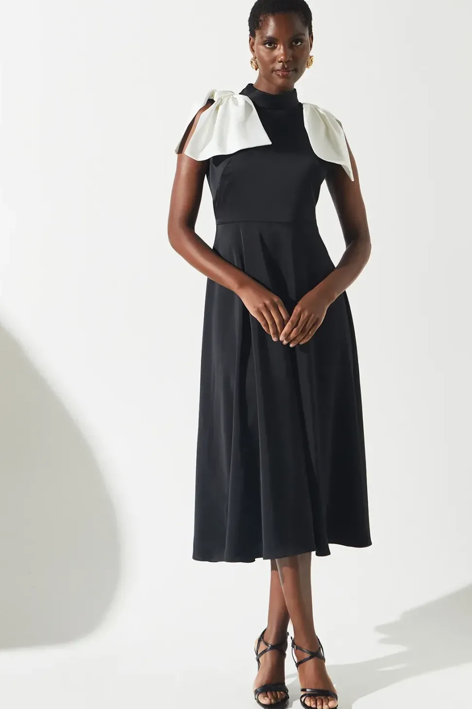 Crepe Bow Shoulder Dress